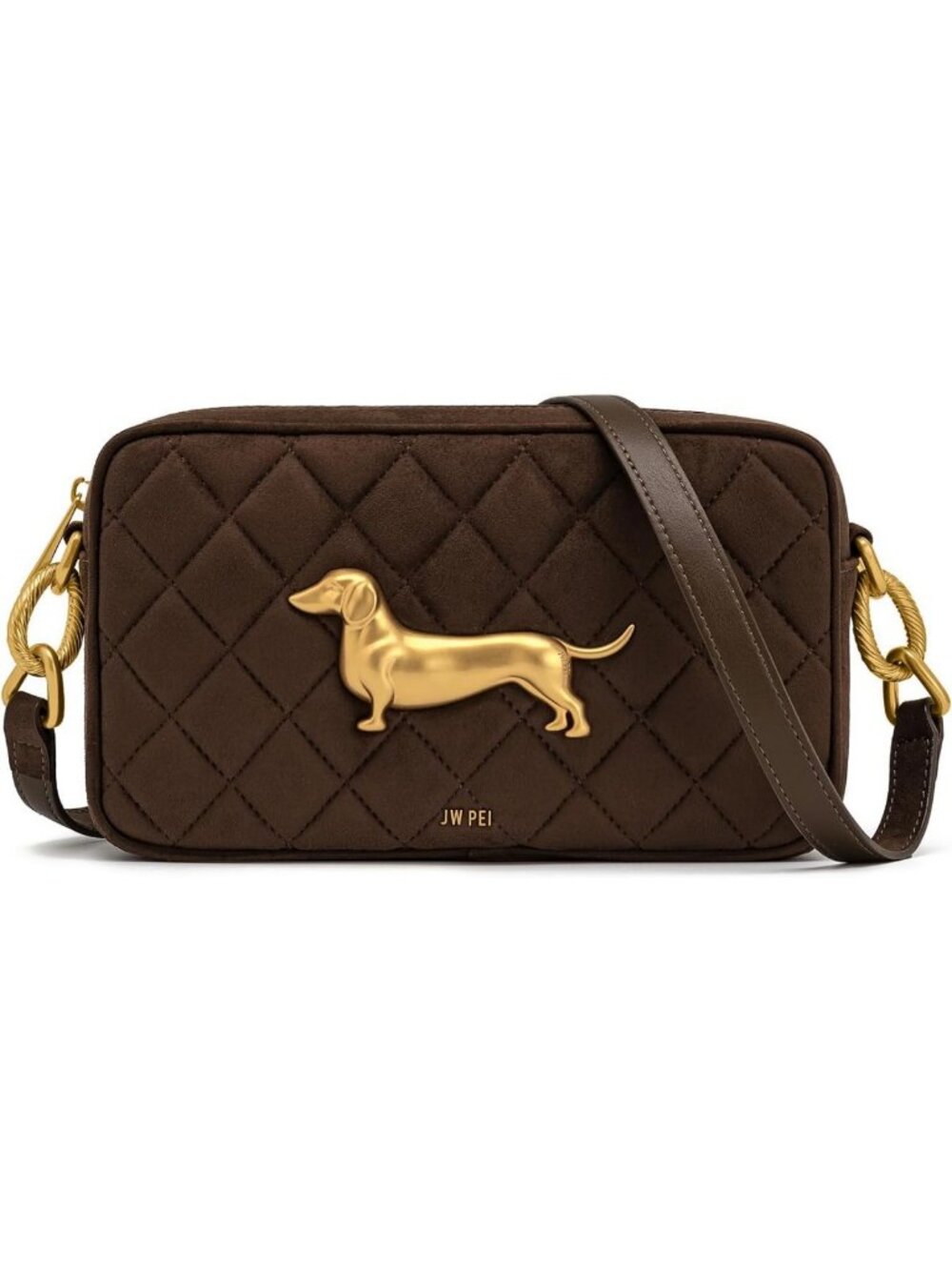 Chic Faux Suede Quilted Crossbody Bag for Women - Stylish Dachshund Design
